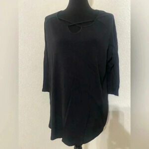 Eddie Bauer Womens 3/4 sleeve criss cross/key hole black shirt, size Small  XXL